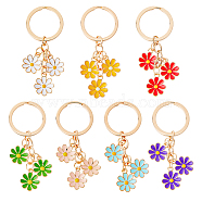 7Pcs 7 Colors Cute Enamel Keychain, Colorful Daisy Keychain, for Women Girls Handbag Accessories, Mixed Color, 7.4cm, 1pc/color(KEYC-DC0001-05)