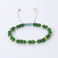 Bohemian Style Handmade Glass Braided Bead Bracelets for Women, with Brass Beads, Green(OL2464-5)