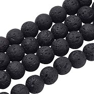 Olycraft Natural Lava Rock Beads Strands, Black, Round, 8mm, Hole: 1mm, about 47pcs/strand, 15 inch(G-OC0001-27)