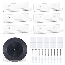 Acrylic Wall Mounted Vinyl Record Storage Holder Rack, Music Album Hanging Display Stand with Adhesive Stickers, for Music Lovers, Clear, 17.8x4.4x4.5cm(ODIS-WH0070-03)