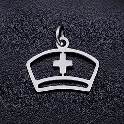 201 Stainless Steel Pendants, with Unsoldered Jump Rings, Nurse's Cap Charms, Stainless Steel Color, 12.5x16x1mm, Hole: 3mm, Jump Ring: 5x0.8mm(STAS-T046-JA368-1)