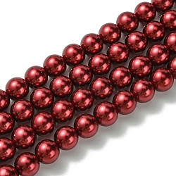 Eco-Friendly Glass Pearl Beads Strands, Grade A, Round, Dyed, Cotton Cord Threaded, Dark Red, 12mm, Hole: 1.2~1.5mm, about 34pcs/strand, 15.7 inch(HY-A008-12mm-RB038)
