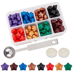 CRASPIRE DIY Scrapbook Crafts, Including Star Sealing Wax Particles, Stainless Steel Spoons and Candles, Mixed Color, 9mm, 124pcs/set(DIY-CP0002-06)