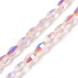Electroplate Glass Beads Strands, AB Color Plated, Faceted, Oval, Pink, 7x4.5mm, Hole: 0.9mm, about 60pcs/strand, 17.32''(44cm)(GLAA-Q101-03B-AB07)