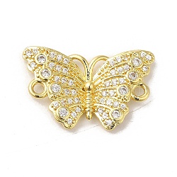 Rack Plating Brass Pave Clear Cubic Zirconia Connector Charms, Butterfly Links, Long-Lasting Plated, Lead Free & Cadmium Free, Real 18K Gold Plated, 22x14x3mm, Hole: 1.5mm(KK-K377-49G)