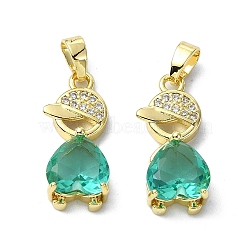 Rack Plating Brass Micro Pave Clear Cubic Zirconia Pendants, Real 18K Gold Plated, Long-Lasting Plated, Lead Free & Cadmium Free, with Glass, Human, Turquoise, 19.5x8.5x5mm, Hole: 2.5x4mm(KK-R157-11C-G)