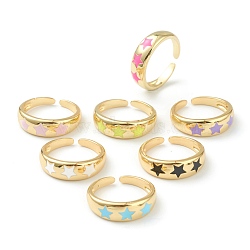 Brass Enamel Cuff Rings, Open Rings, Star, Golden, Mixed Color, US Size 7 1/4(17.5mm)(RJEW-H546-02)