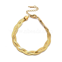 304 Stainless Steel Interlocking Herringbone Chain Bracelet for Men Women, Golden, 7-3/8 inch(18.6cm)(BJEW-H554-01G)