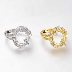 Adjustable Brass Micro Pave Clear Cubic Zirconia Finger Ring Components, 4 Claw Prong Ring Settings, Long-Lasting Plated, Oval, Mixed Color, US Size 5 1/2, Inner Diameter: 16.1mm, Tray: 12x10mm(ZIRC-I049-21)