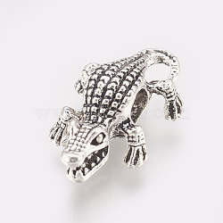 Alloy European Beads, Large Hole Beads, Crocodile/Alligator, Antique Silver, 24x15x8mm, Hole: 5mm(MPDL-L016-15AS)