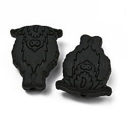 Food Grade Eco-Friendly Silicone Beads, Cattle Head, Black, 30x22.5x9mm, Hole: 2mm(SIL-TAC0002-14E)