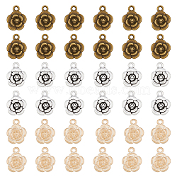 90Pcs 3 Colors Tibetan Style Alloy Pendants, Rose Charms, Mixed Color, 15.5x12x4mm, Hole: 2mm, 30pcs/color(FIND-DC0004-18)
