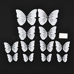 PVC Plastic Artificial 3D Butterfly Decorations, with Adhesive Sticker and Magnet, for Fridge Magnets or Wall Decorations, Black, 45~95x57~118x5mm, 12pcs/bag(DIY-I072-02E)