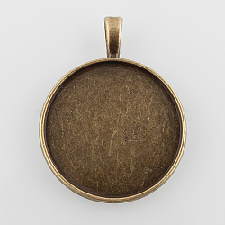 Flat Round Alloy Pendant Cabochon Settings, Plain Edge Bezel Cups, Cadmium Free & Nickel Free & Lead Free, Antique Bronze, Tray: 30mm, 42x33x2mm, Hole: 3.5x5mm(X-PALLOY-N0088-26AB-NF)