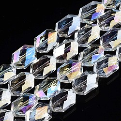 Electroplate Glass Beads Strands, AB Color Plated, Faceted, Oval, White, 12x8x5mm, Hole: 1mm, about 59~60pcs/strand, 27.95~28.35inch(71~72cm)(EGLA-S194-16A)