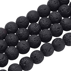 Natural Lava Rock Beads Strands, Black, Round, 8mm, Hole: 1mm, about 47pcs/strand, 15 inch(G-OC0001-27)