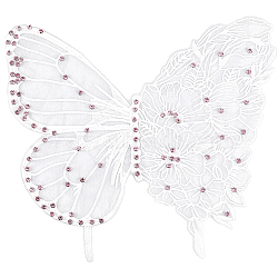Ppolyester & Resin Thread Iron on/Sew On Patches, Hot Melt Adhesive, Cloth Appliques, Butterfly, White, 302x341x5.5mm(PATC-WH20007-05C)