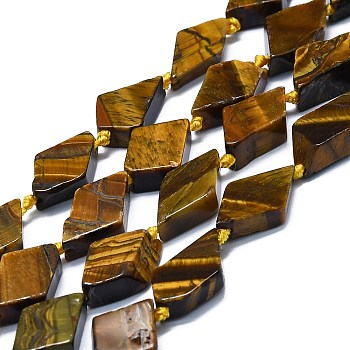 Natural Tiger Eye Beads Strands, Rhombus, 15~17x9~11x3~6mm, Hole: 1.5mm, about 24pcs/strand, 16.54''(42cm)
