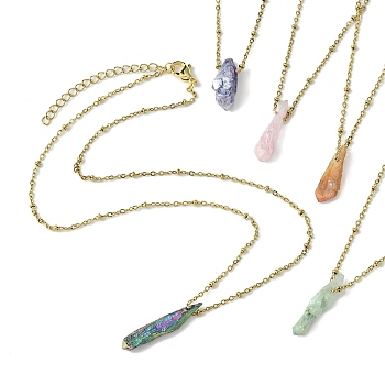 Electroplated Natural Quartz Crystal Prism Pendant Necklaces, with 304 Stainless Steel Satellite Chains, Mixed Color, Golden, 17.32 inch(44cm)