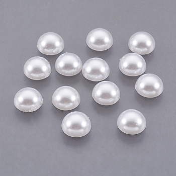 ABS Plastic Imitation Pearl Cabochons, Half Round, White, 8x4mm