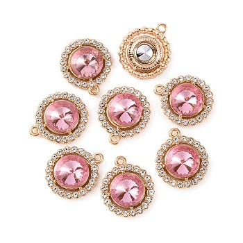 Zinc Alloy Rhinestone Pendants, Flat Round, Light Gold, Light Rose, 19x16.5x5mm, Hole: 1.4mm