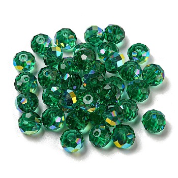 Electroplate Glass Beads, Faceted, Rondelle, Sea Green, 8x6mm, Hole: 1.6mm, 100pcs/bag