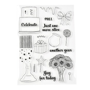 Silicone Clear Stamps, for Card Making Decoration DIY Scrapbooking, Birthday Themed Pattern, 21.5x15.5x0.3cm