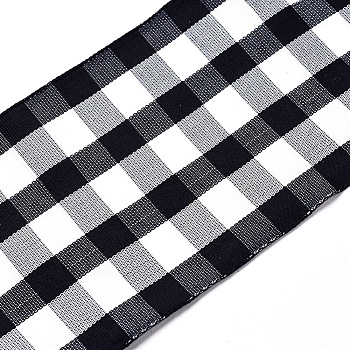 Polyester Ribbon, Tartan Ribbon, Black, 62.5~62.8mm, about 10yard/Roll