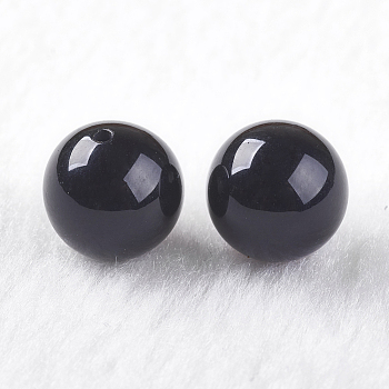 Natural Black Onyx Beads, Half Drilled, Dyed & Heated, Round, 10mm, Hole: 1mm