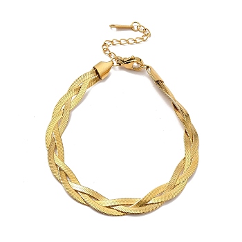 304 Stainless Steel Interlocking Herringbone Chain Bracelet for Men Women, Golden, 7-3/8 inch(18.6cm)