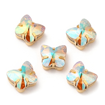 Butterfly Sew On Rhinestones, Multi-Strand Links, K5 Glass Rhinestone with Brass Prong Settings, Sunshine, 9x10x7.5mm, Hole: 1mm