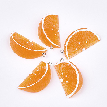 Resin Pendants, with Platinum Tone Iron Findings, Imitation Food, Orange, Coral, 43~44x21x14mm, Hole: 2mm