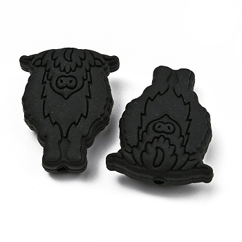 Food Grade Eco-Friendly Silicone Beads, Cattle Head, Black, 30x22.5x9mm, Hole: 2mm