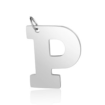 201 Stainless Steel Pendants, Letter, Stainless Steel Color, Letter.P, 29.5x25x1.5mm, Hole: 4.5mm