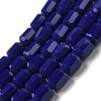 Opaque Glass Beads Strands, Faceted Barrel, Midnight Blue, 6.5~7x6mm, Hole: 1mm, about 78pcs/strand, 20.28~21.65 inch(51.5~55cm)