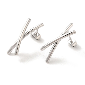 304 Stainless Steel Stud Earrings, Letter X, Stainless Steel Color, 25x8.5mm