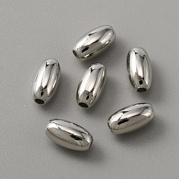 Plating ABS Plastic Beads, Rice, Platinum Plated, 7x4mm, Hole: 1.5mm, about 1000pcs/bag