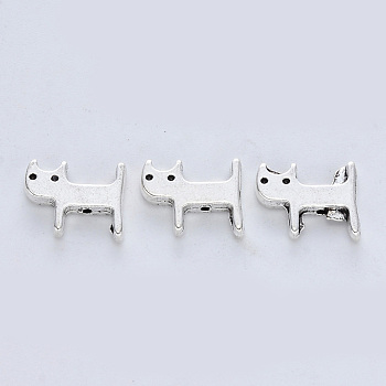 Tibetan Style Alloy Beads, Cadmium Free & Lead Free, Cat, Antique Silver, 10.5x12.5x2.5mm, Hole: 1mm, about 526pcs/500g