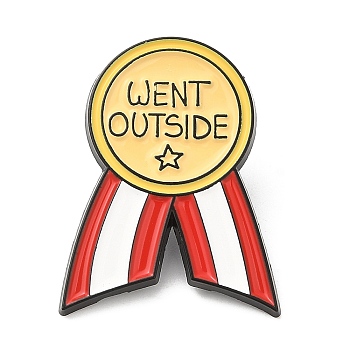Word Went Outside Dopamine Color Series Medal Enamel Pin, Electrophoresis Black Zinc Alloy Brooch for Backpack Clothes, Red, 30x23x1.5mm