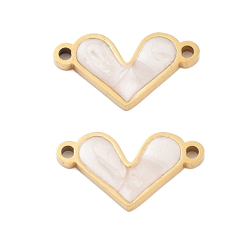 304 Stainless Steel White Enamel Connector Charms, Love Heart Links, Golden, 8.5x15.5x1.5mm, Hole: 1.2mm