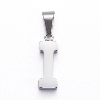 304 Stainless Steel Letter Pendants, Manual Polishing, Alphabet, Stainless Steel Color, Letter.I, 18.5x6x4mm, Hole: 7x3mm