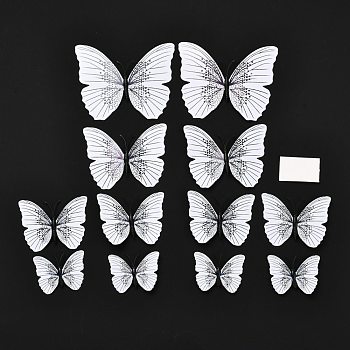 PVC Plastic Artificial 3D Butterfly Decorations, with Adhesive Sticker and Magnet, for Fridge Magnets or Wall Decorations, Black, 45~95x57~118x5mm, 12pcs/bag
