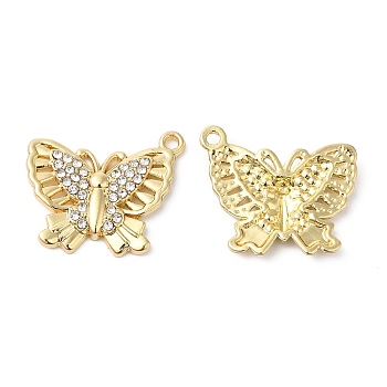 Alloy Rhinestone Pendants, Butterfly Charms, Golden, 16x20x2.5mm, Hole: 1.5mm
