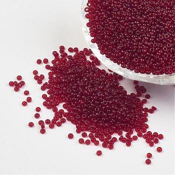 12/0 Grade A Transparent Colours Round Glass Seed Beads, Red, 2x1.5mm, Hole: 0.5mm, about 5000pcs/50g