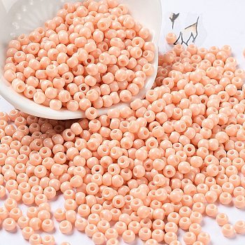 Baking Paint Glass Seed Beads, Round, Light Salmon, 4x3mm, Hole: 1.2mm, about 7650pcs/pound