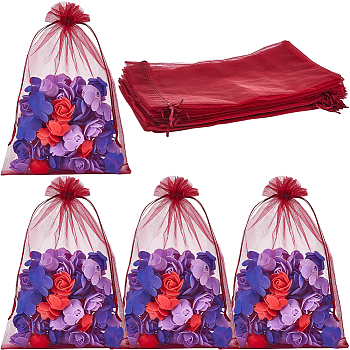 30pcs Large Organza Pouches Portable Shoes Bag Travel Storage Drawstring Bags, Dark Red, 30x20cm