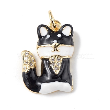 Real 18K Gold Plated Black Fox Brass+Cubic Zirconia+Enamel Pendants