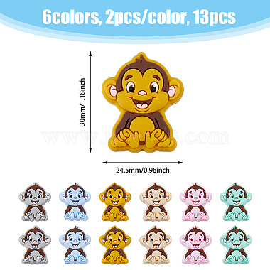 12Pcs 6 Colors Monkey Silicone Focal Beads(SIL-DC0001-41)-2