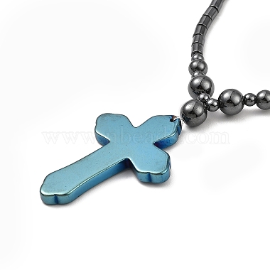 Synthetic Non-Magnetic Hematite Cross Pendant Necklaces for Women Men(NJEW-E097-01)-2