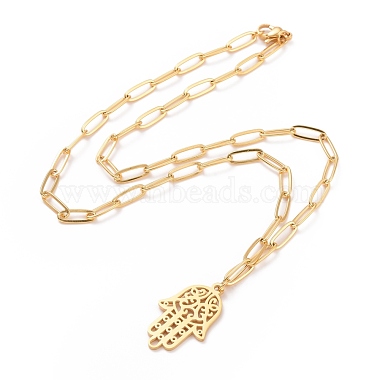 304 Stainless Steel Hamsa Hand Pendant Necklace for Women(NJEW-G018-06G)-2